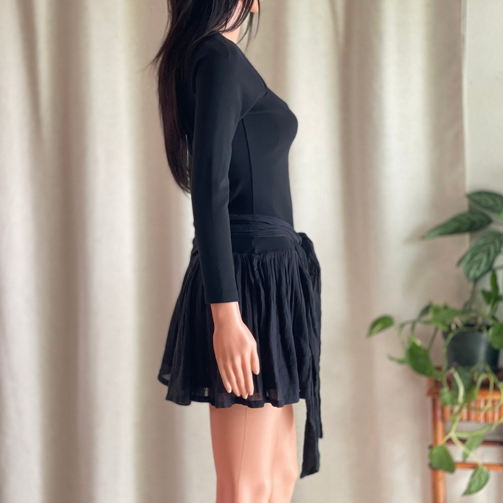 NWT Free People Free-est Lexi‎ Drop-Waist Mini Dress Black Long Sleeve Size S - Picture 3 of 11